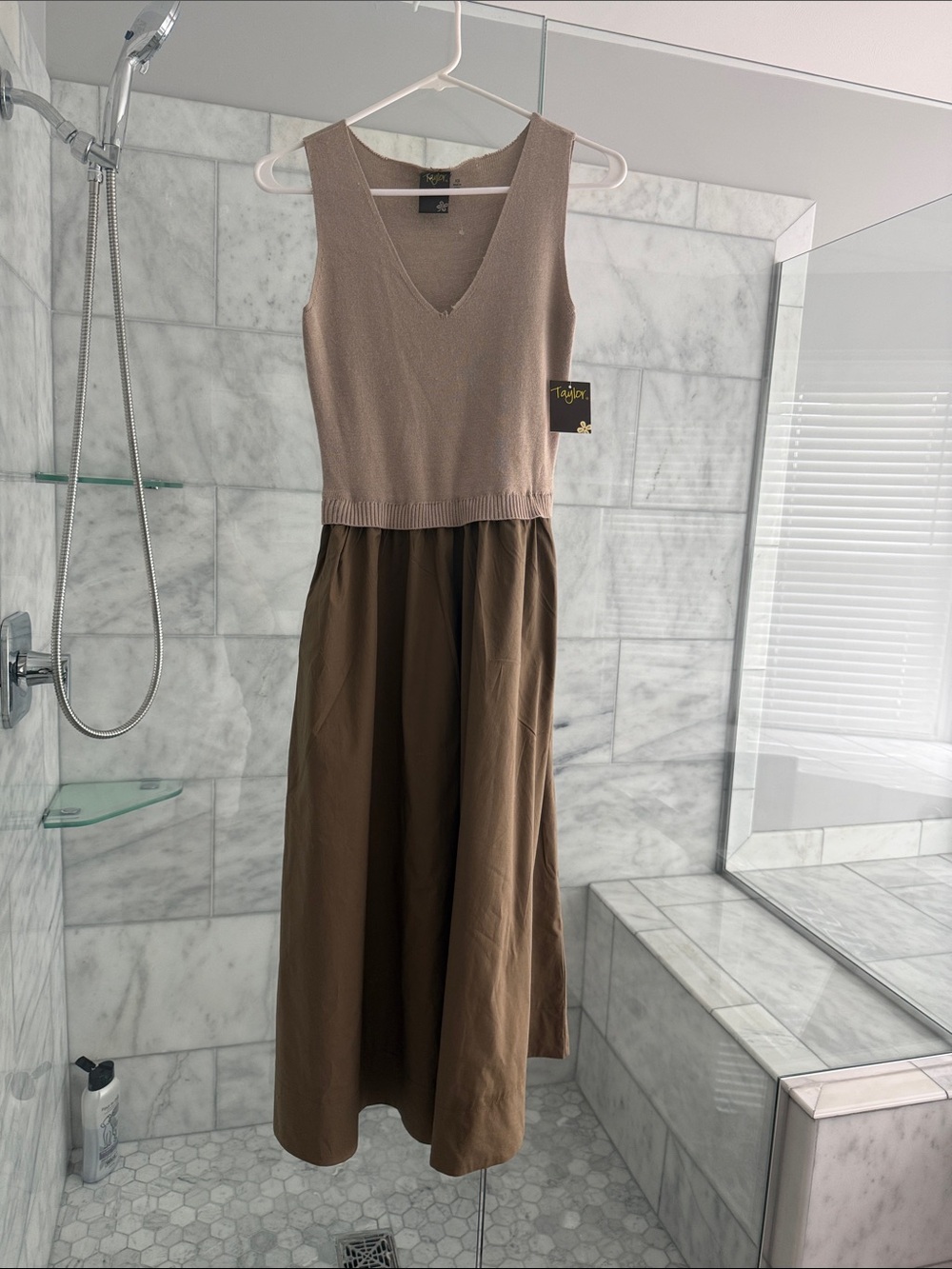 Taylor Sleeveless V-Neck Knit distress Top Maxi Dress in Taupe and Brown XS